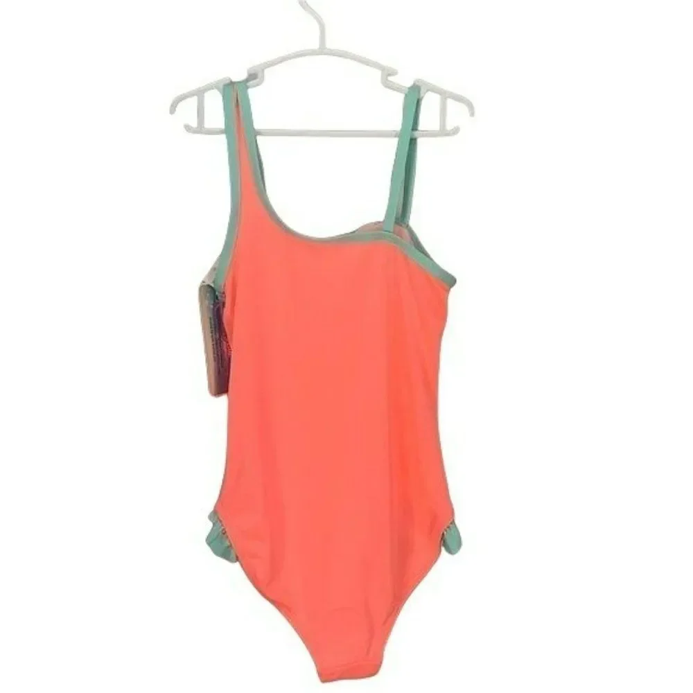 Candy Girl Mermaid Squad One Piece Small Bathing suit orange teal coral Swimsuit